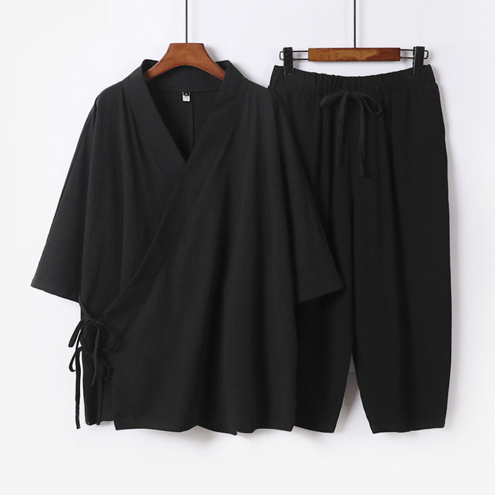 Men's Kimono Loungewear Set with Wrap Top, Drawstring Waist Pants and Loose Fit Mune Fashion