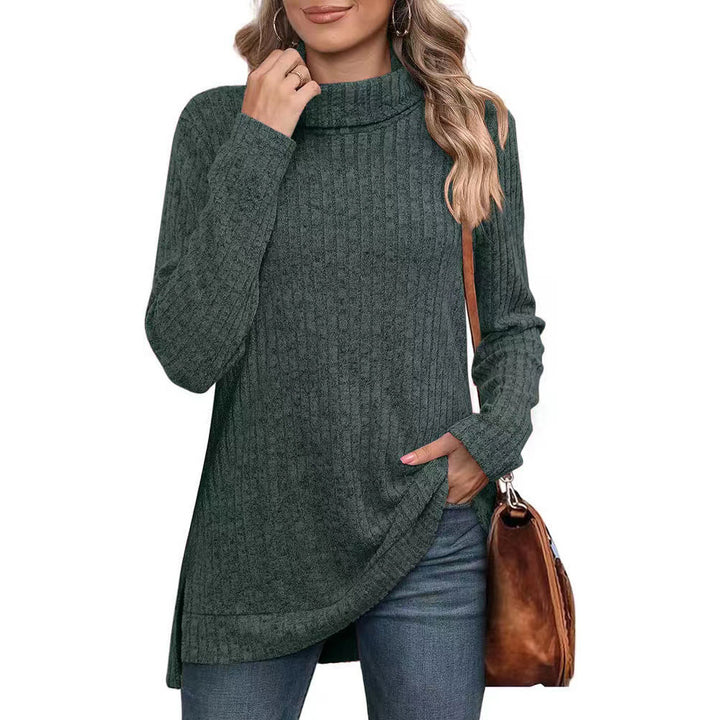 Women's ribbed knit tunic with roll neck, side slits, and extended hem Mune Fashion