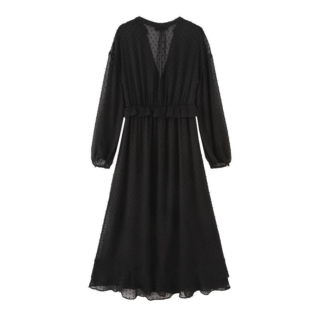 Women's airy chiffon midi dress with V-neck and ruffle waistband Mune Fashion