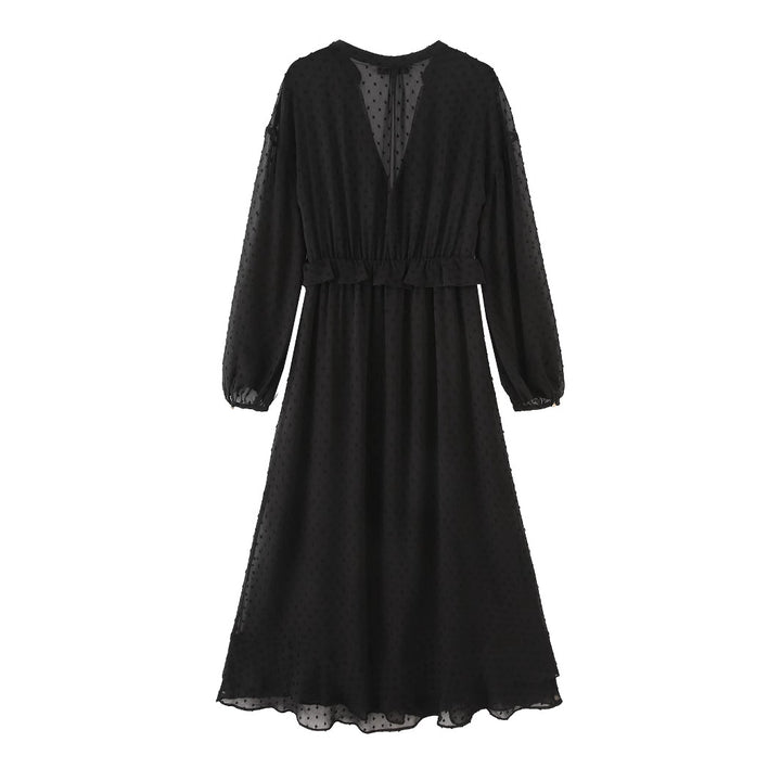 Women's airy chiffon midi dress with V-neck and ruffle waistband Mune Fashion