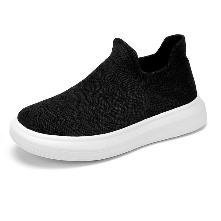 Women's sock-like knitted slippers with perforated hole pattern and shock-absorbing platform sole Mune Fashion
