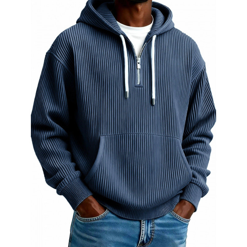 Men's Comfortable Hooded Sweater with High Zipper Mune Fashion