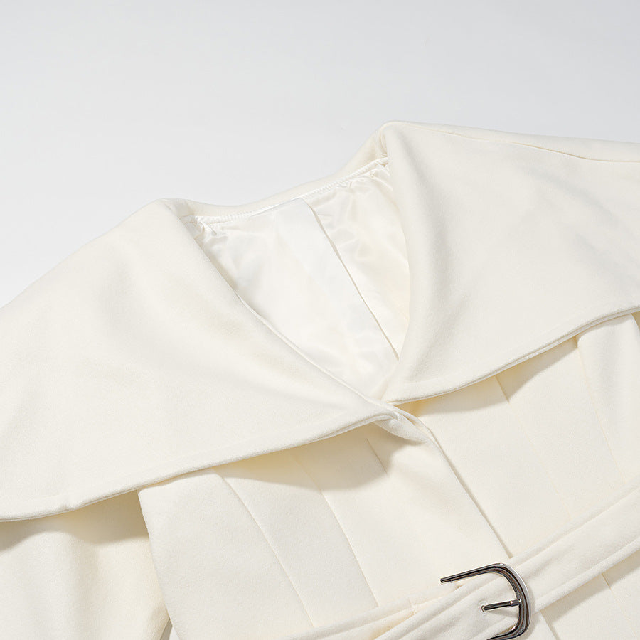 Women's Maximal Long Tailored Wool Blend Coat with Oversized Shawl Collar and Belt Mune Fashion