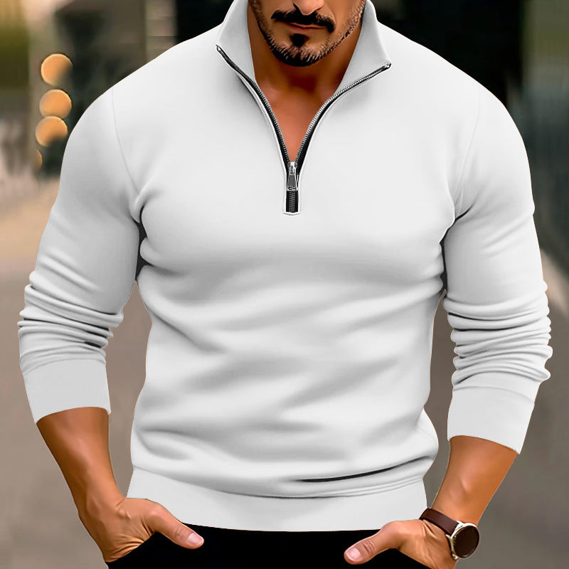 Men's fitted fine knit pullover with short zipper and stand-up collar Mune Fashion
