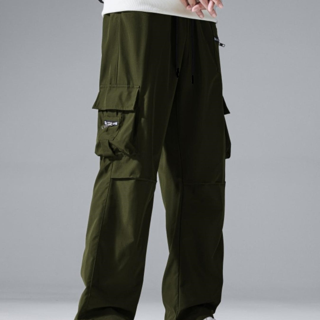 Men's Baggy Utility Cargo Pants with Multiple Pockets, Reinforced Knee Inserts & Drawstring Waist Mune Fashion