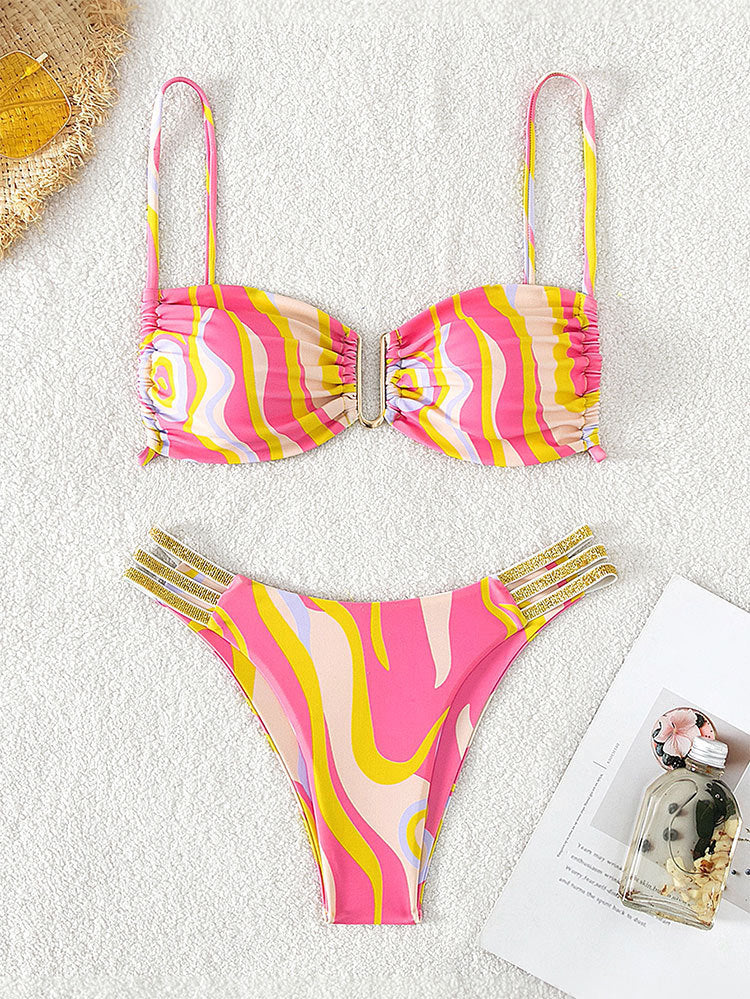 Ladies Colorful Mix-Media Bikini Top with Adjustable Straps by Mune Fashion