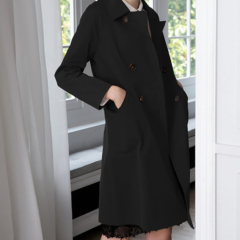 Women's Fashionable Trench Coat with Double Button Placket Mune Fashion
