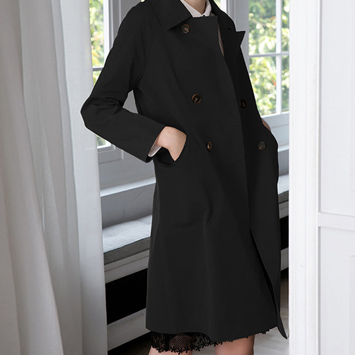 Women's Fashionable Trench Coat with Double Button Placket Mune Fashion
