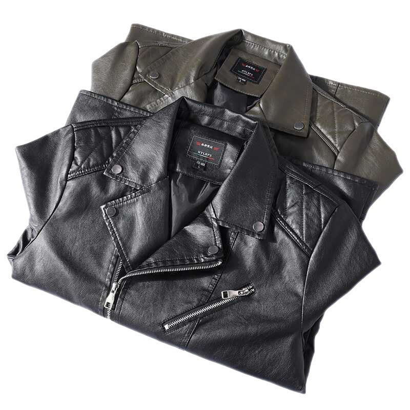 Men's Slim-Fit Faux Leather Motorcycle Jacket with Asymmetrical Zipper Front Mune Fashion
