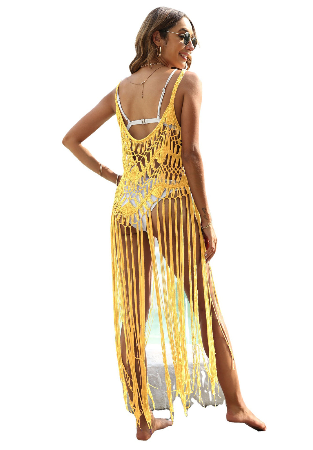 Women’s Crochet Beach Cover-Up with Long Fringes Mune Fashion