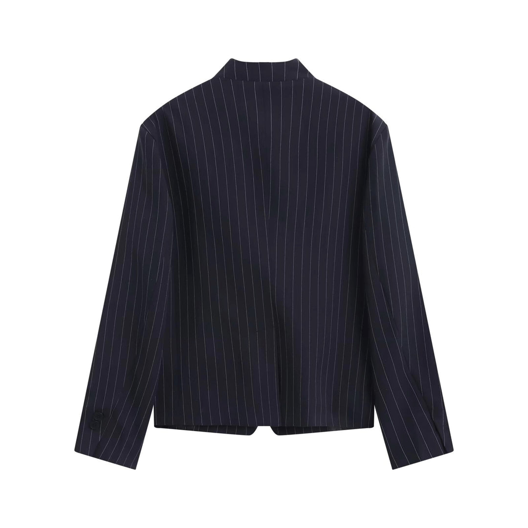 Women's asymmetric short blazer with stand collar and concealed button placket Mune Fashion
