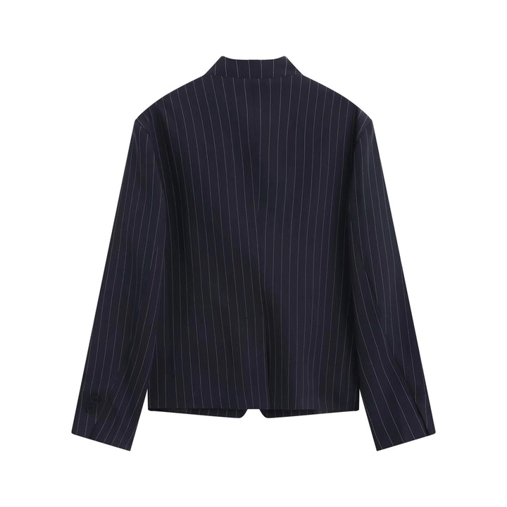 Women's asymmetric short blazer with stand collar and concealed button placket Mune Fashion
