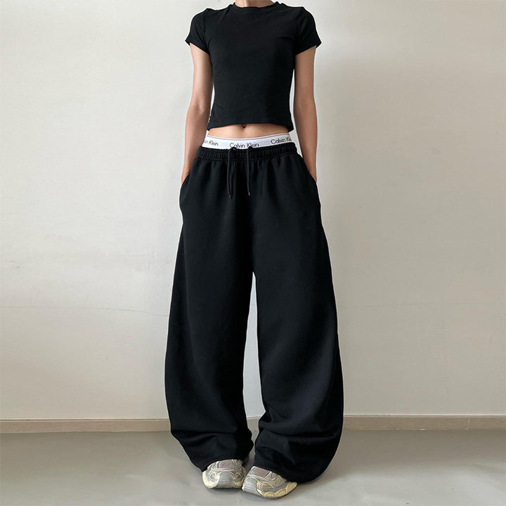 Women's Extra Wide High-Waist Sweatpants made of Cotton Blend with Drawstring Mune Fashion