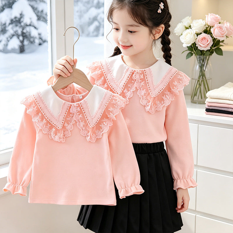 Girls blouse with romantic ruffled collar and elegant embroidery Mune Fashion