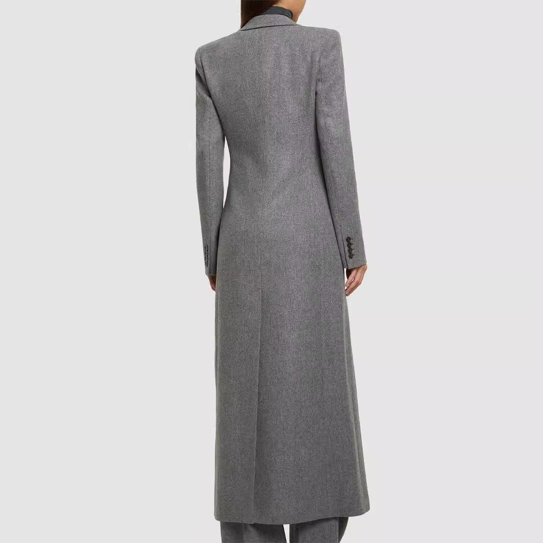 Women's Maxi Long Wool Blend Blazer Coat with Distinctive Shoulder Design Mune Fashion