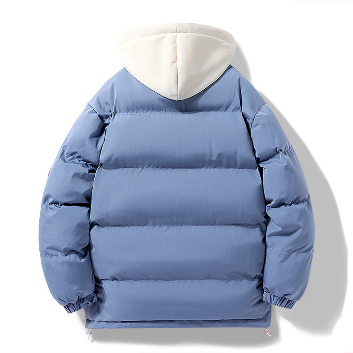 Men's padded puffer jacket with contrasting hood, windproof outer shell, and drawstring Mune Fashion