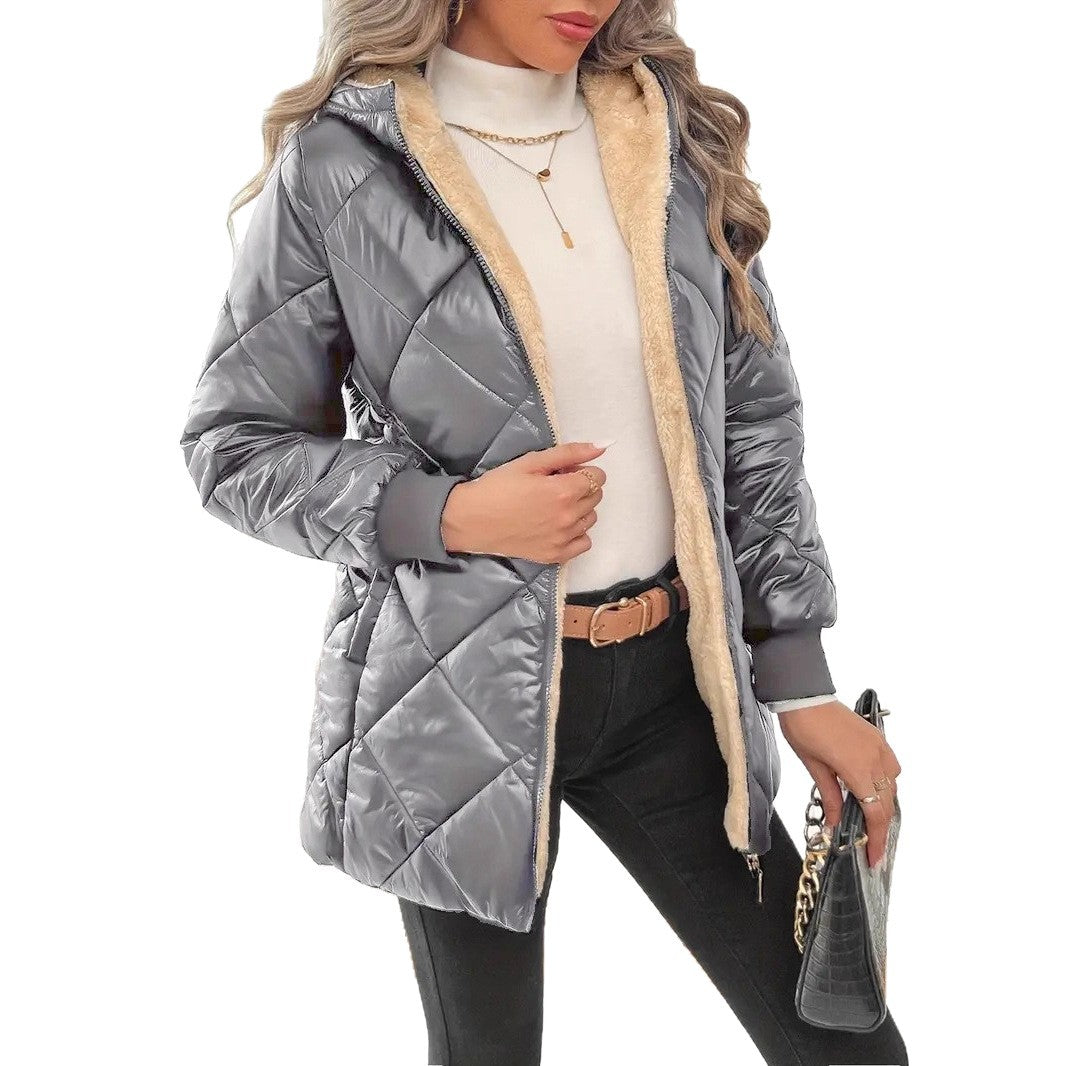 Women's quilted jacket with teddy lining and hood Mune Fashion