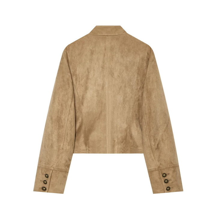 Women's short military-style jacket in faux suede with row of brass buttons Drune