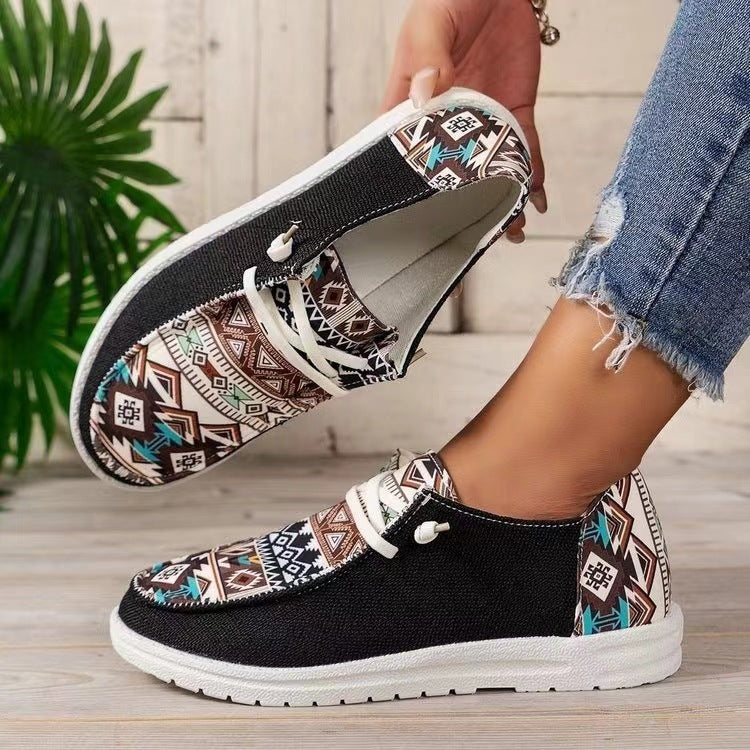 Ladies Aztec Slip-On Sneakers with Knit Upper and Moccasin Stitch Mune Fashion