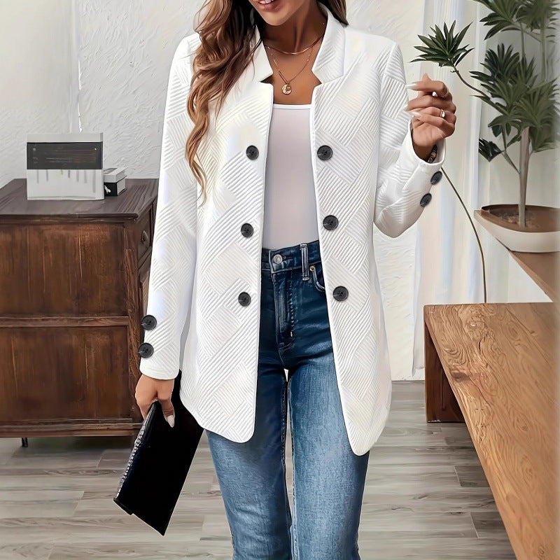 Women Tailored Long Blazer with Textured Quilted Look Mune Fashion