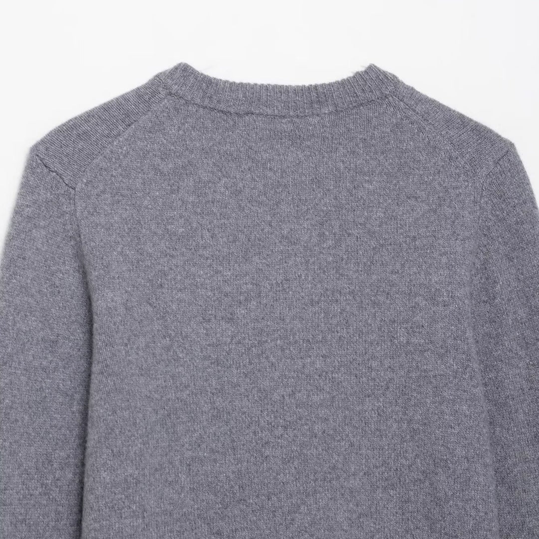 Women Short-Cut Fine Knit Cardigan with Round Neck and Ribbed Cuffs Mune Fashion