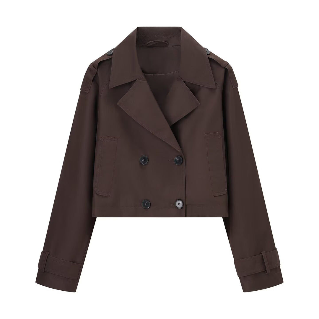 Ladies nan short-cut trench coat with double button placket and shoulder epaulettes Mune Fashion