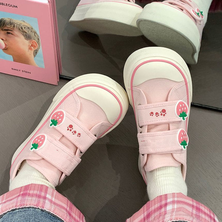 Women's leisure sneakers with cute strawberry appliqués and practical Velcro fastener Mune Fashion