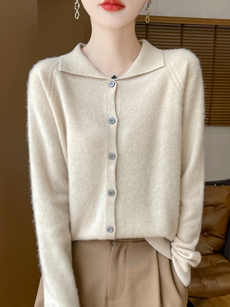Women's Cozy Notched Collar Cardigan in Cashmere Look with Mohair Effect Mune Fashion