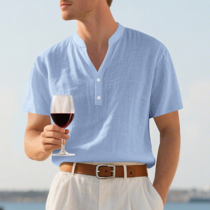 Men's summer Nehru shirt made of linen blend with short button placket Mune Fashion