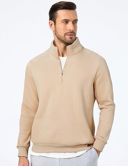 Men's half-zip pullover made of heavy cotton blend with high standing collar and ribbed cuffs Mune Fashion