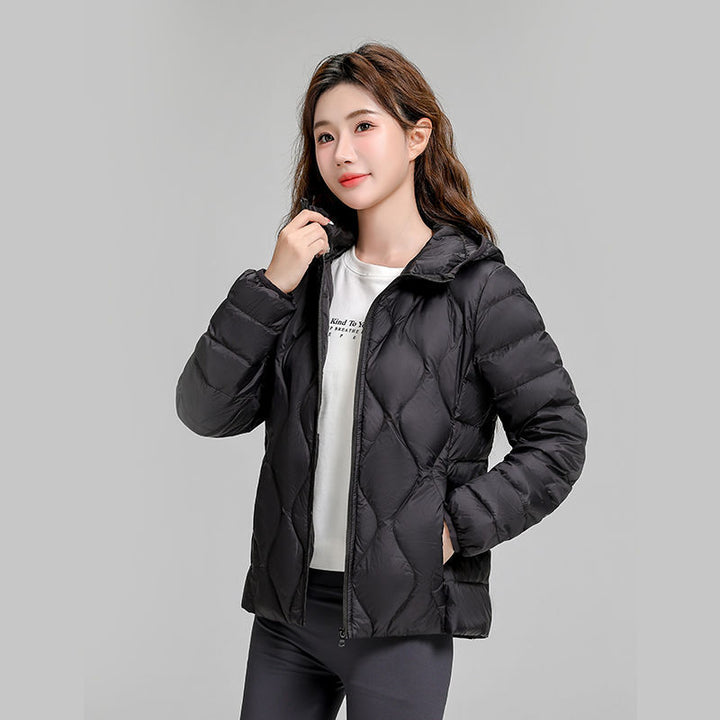 Women's Lightweight Quilted Hooded Jacket with Diamond Quilting and Thermal Insulation Mune Fashion