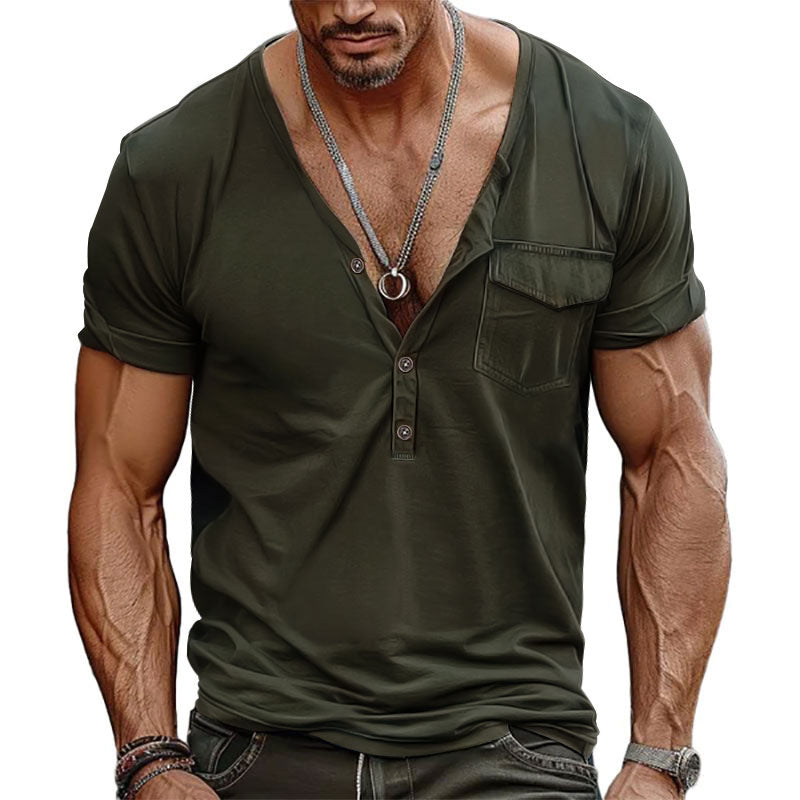 Men's nano athletic short sleeve shirt with deep V-neck, button placket and chest pocket Mune Fashion