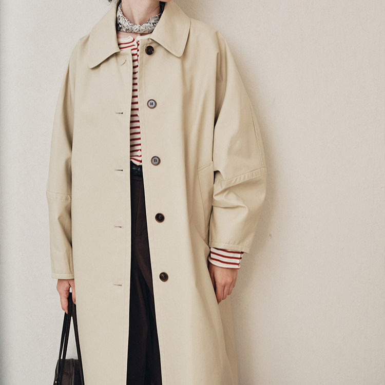 Women Elegant Trench Coat with Double Breasted Mune Fashion