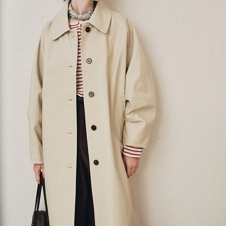 Women Elegant Trench Coat with Double Breasted Mune Fashion