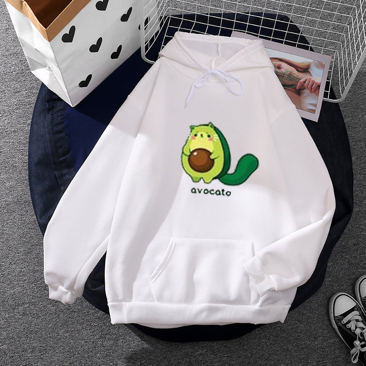 Women's oversized fleece hoodie with soft interior lining, kangaroo pocket and Avocato cartoon motif Mune Fashion
