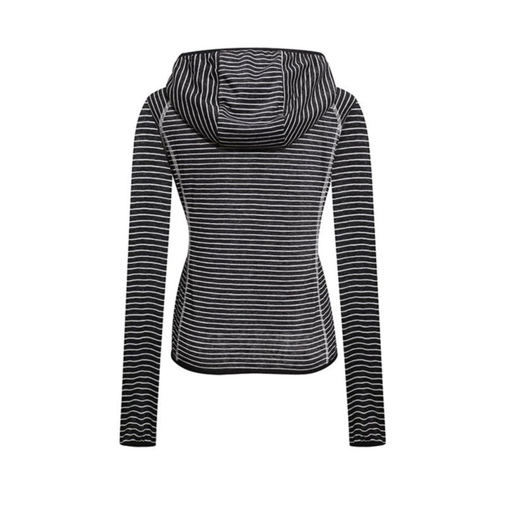 Women's Lightweight Hoodie Zip Jacket in Striped Look with Fitted Cut and Raglan Sleeves Mune Fashion