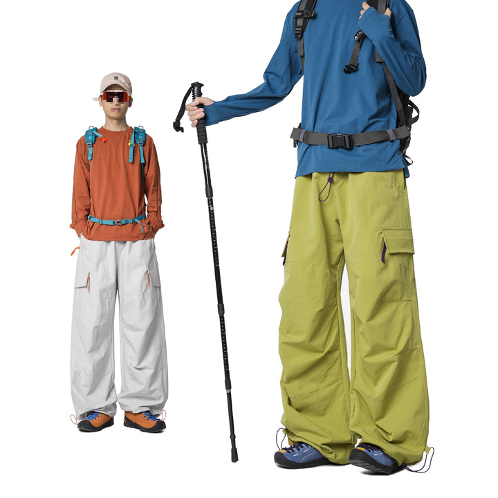 Men's Loose-Fit Functional Nylon Pants with Drawstring Waist, Utility Pockets & Baggy Silhouette Mune Fashion