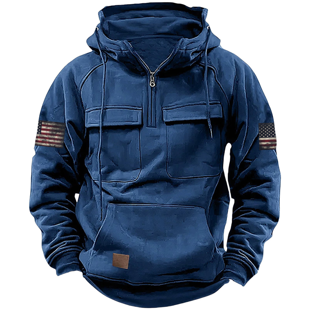 Men's hooded sweatshirt with half zip, cargo chest pockets and kangaroo pocket Mune Fashion