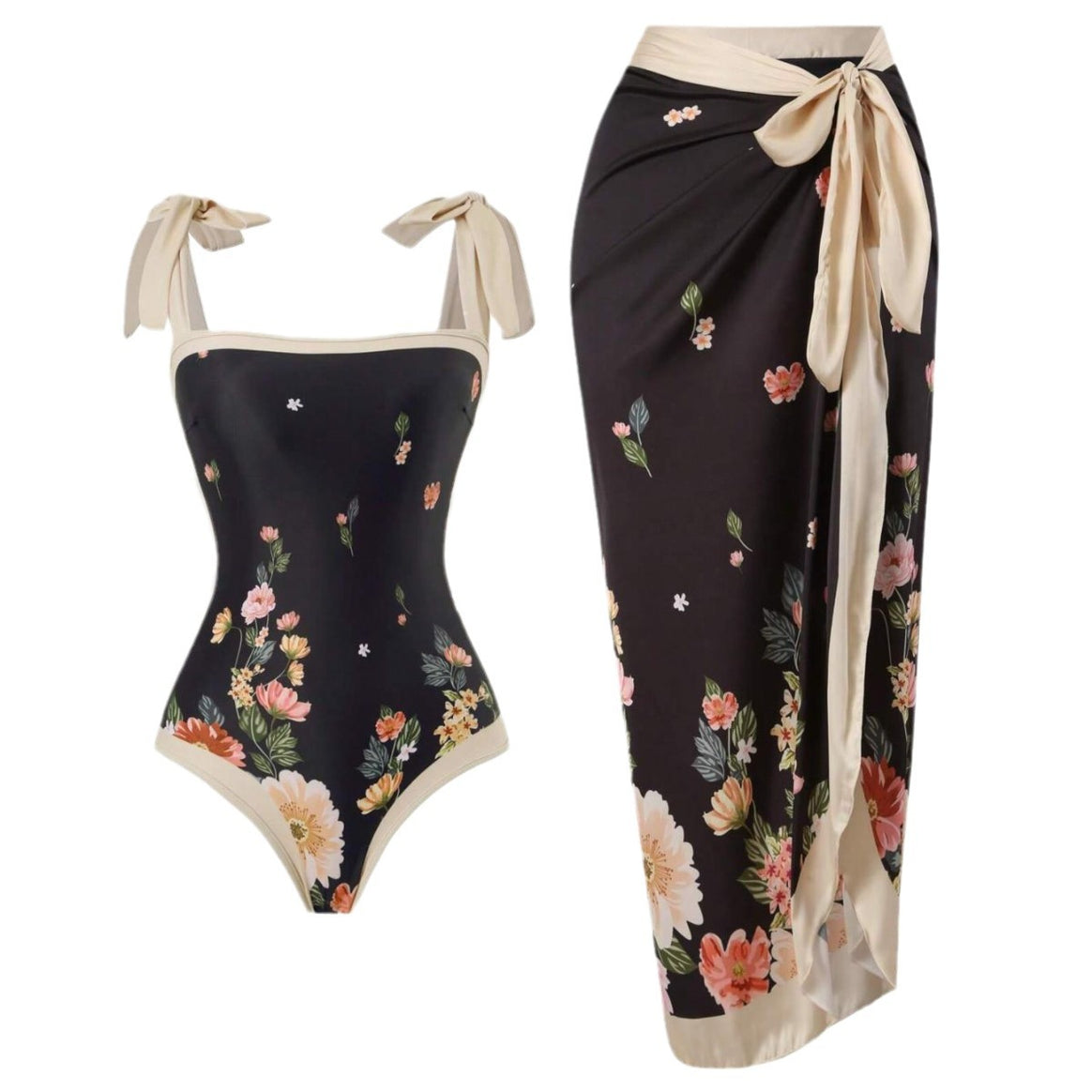 Women Elegant Swimsuit with Floral Accents and Fashionable Wrap Skirt Mune Fashion