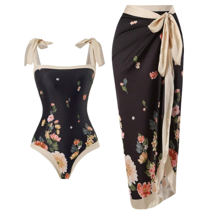 Women Elegant Swimsuit with Floral Accents and Fashionable Wrap Skirt Mune Fashion