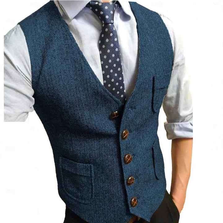 Men's Elegant Waistcoat made of Herringbone Fabric Mune Fashion