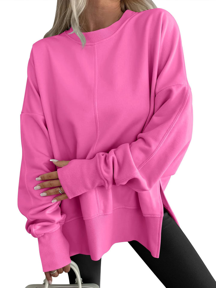 Women Oversize Sweatshirt with Center Seams, Round Neck and Drop Shoulder Mune Fashion