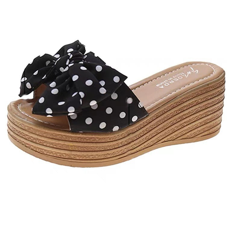 Ladies nan wedge slide with stacked platform sole, padded comfort footbed and decorative bow Mune Fashion