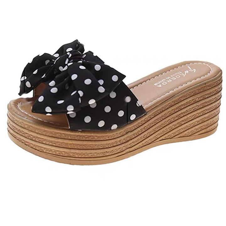 Ladies nan wedge slide with stacked platform sole, padded comfort footbed and decorative bow Mune Fashion