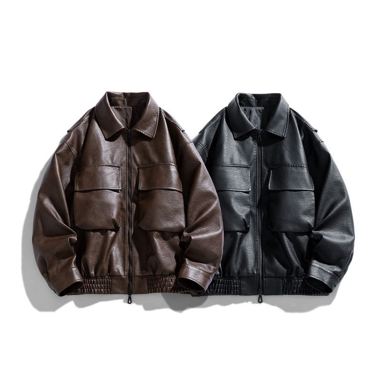 Men's Casual Faux Leather Jacket with Practical Pockets Mune Fashion
