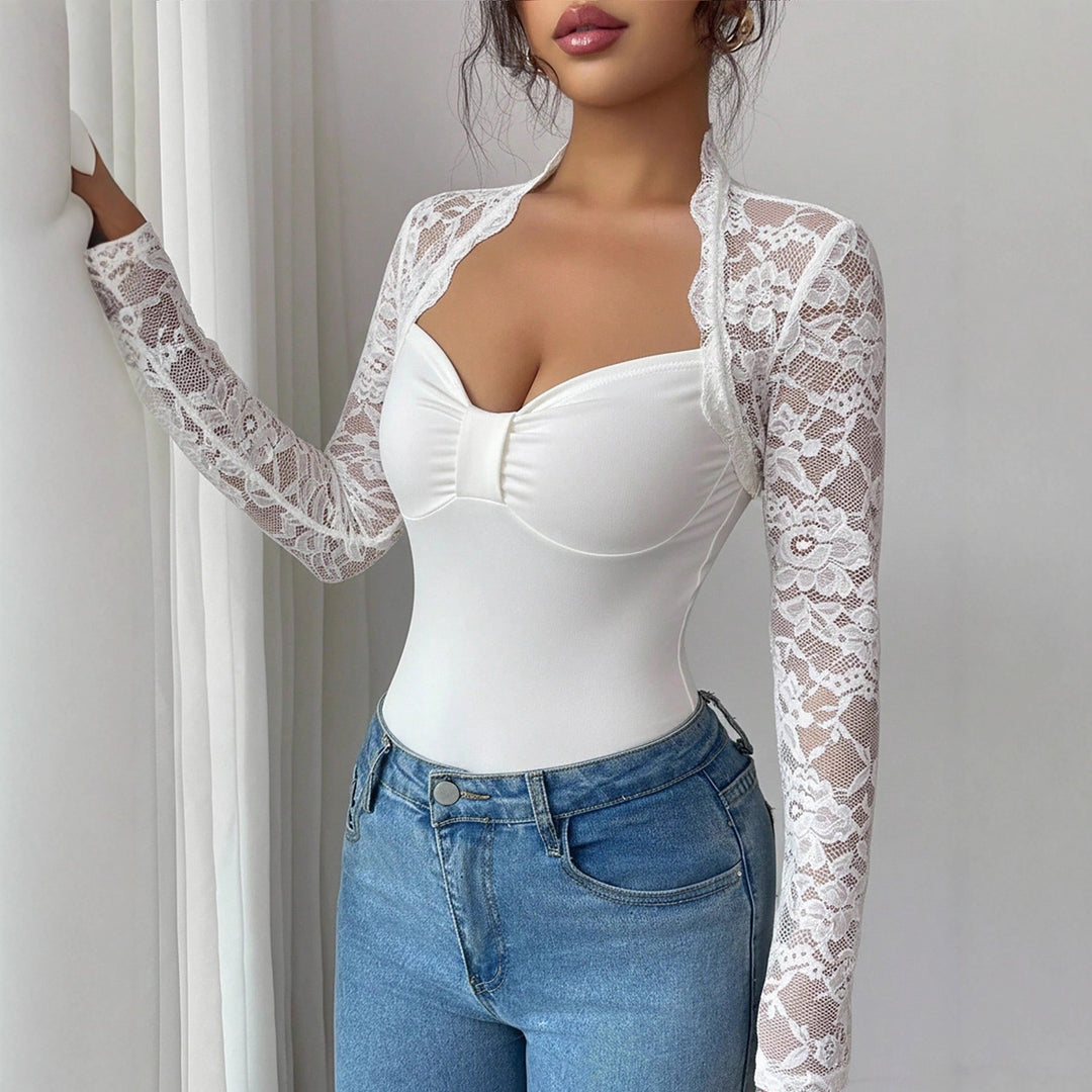 Ladies nan fine lace shoulder jacket with stand-up collar and fitted sleeves Mune Fashion