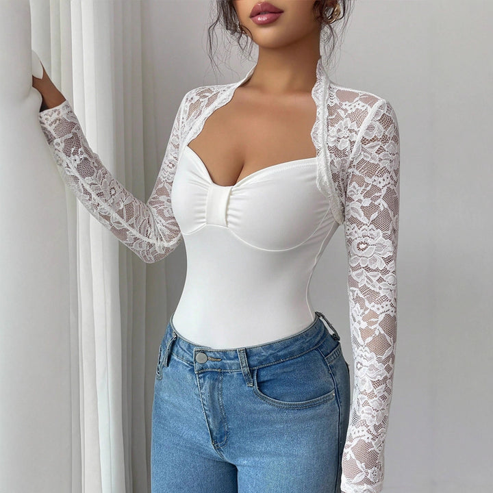 Ladies nan fine lace shoulder jacket with stand-up collar and fitted sleeves Mune Fashion