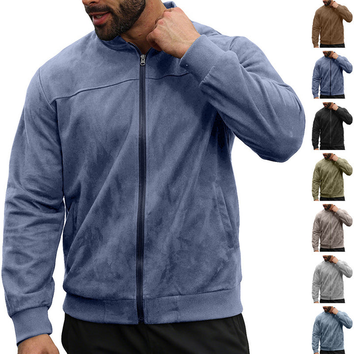 Men's Lightweight Bomber Jacket in Velour Look with Zipper and Ribbed Cuffs Mune Fashion