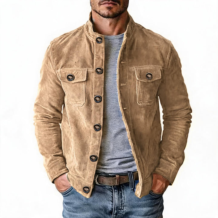 Men's sturdy suede jacket with stand-up collar and button closure Mune Fashion