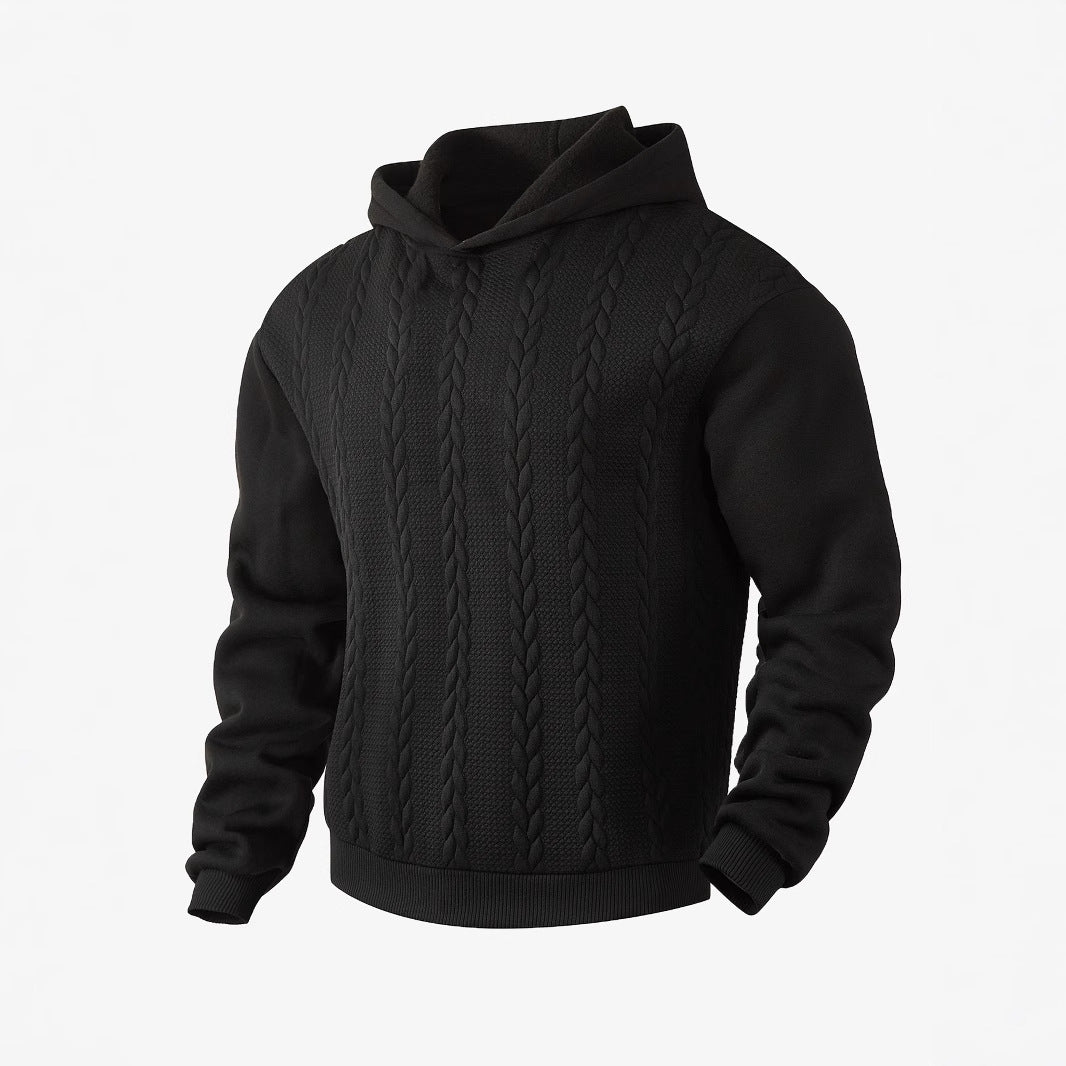 Men's knitted look hoodie with cable pattern and ribbed hem Mune Fashion
